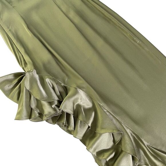Alessandra Rich Ruffle Gown in Olive Green - Picture 8 of 13